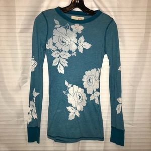 Free people long sleeve teal and floral t-shirt XS